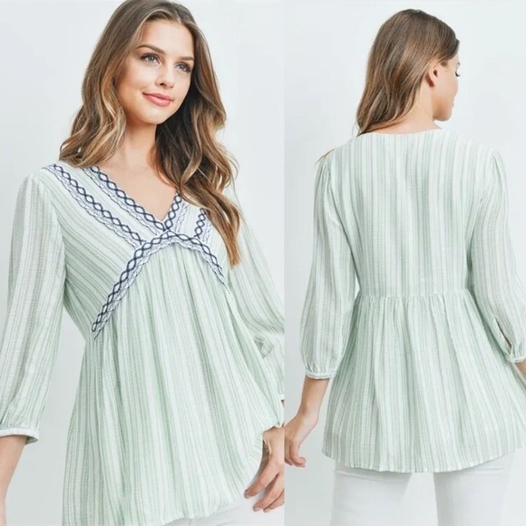 ✨🆕 NWT L. Love Striped textured striped tunic top Womens size 2XL - Picture 1 of 12